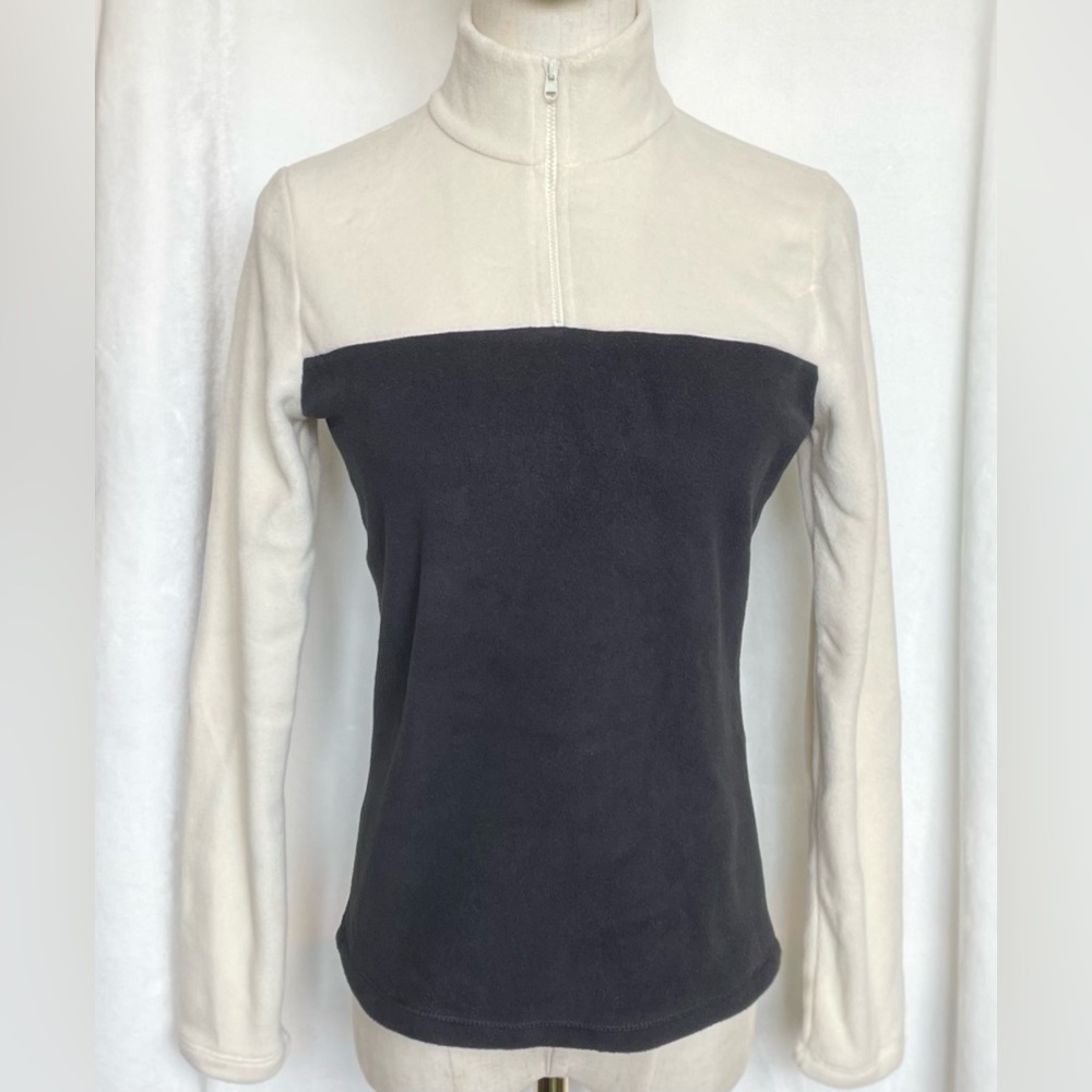 Banana Republic Fleece Quarter-Zip Pullover in Ivory & Black, Made in the USA